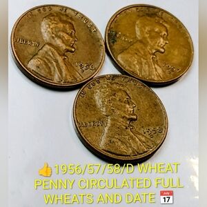 ✅‼️Set Of 3 Vintage Coins 1956.D 57D -58 D WHEAT PENNY